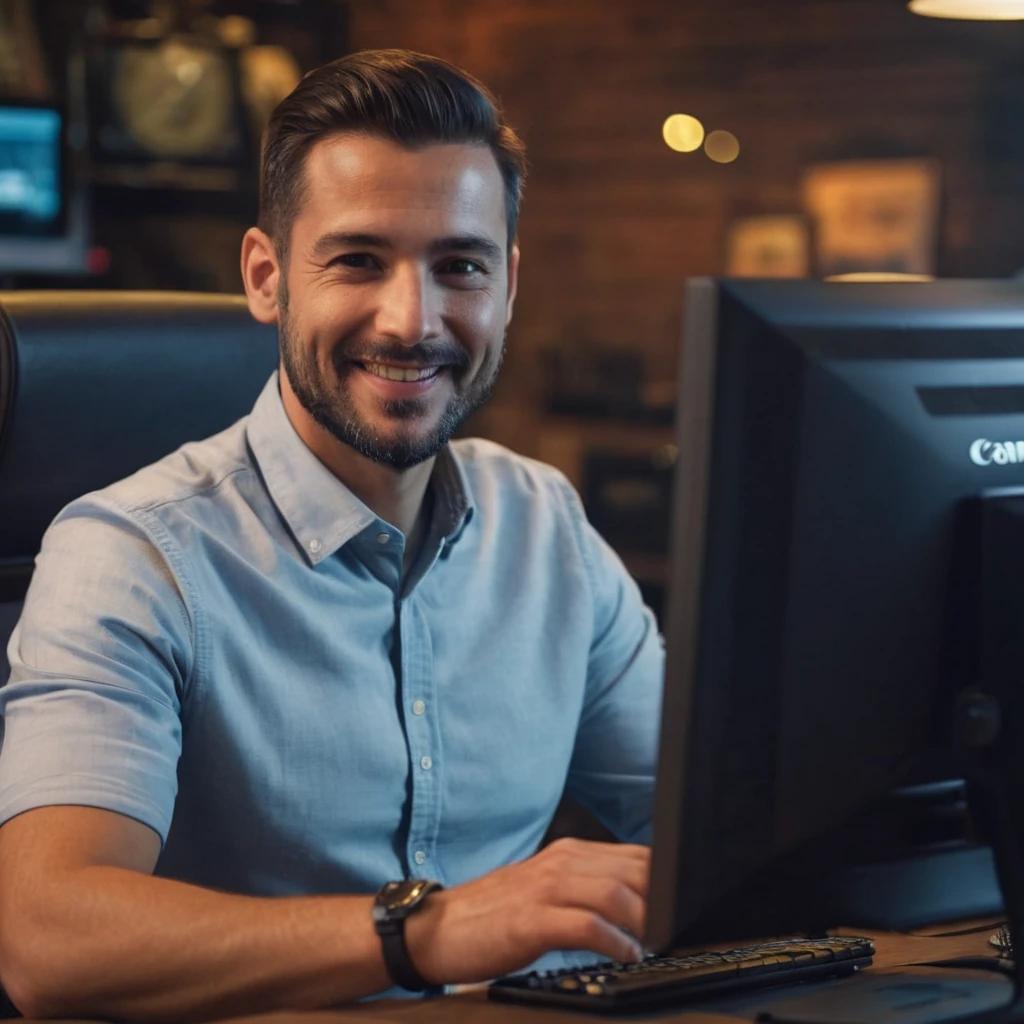 Developer with laptop smile